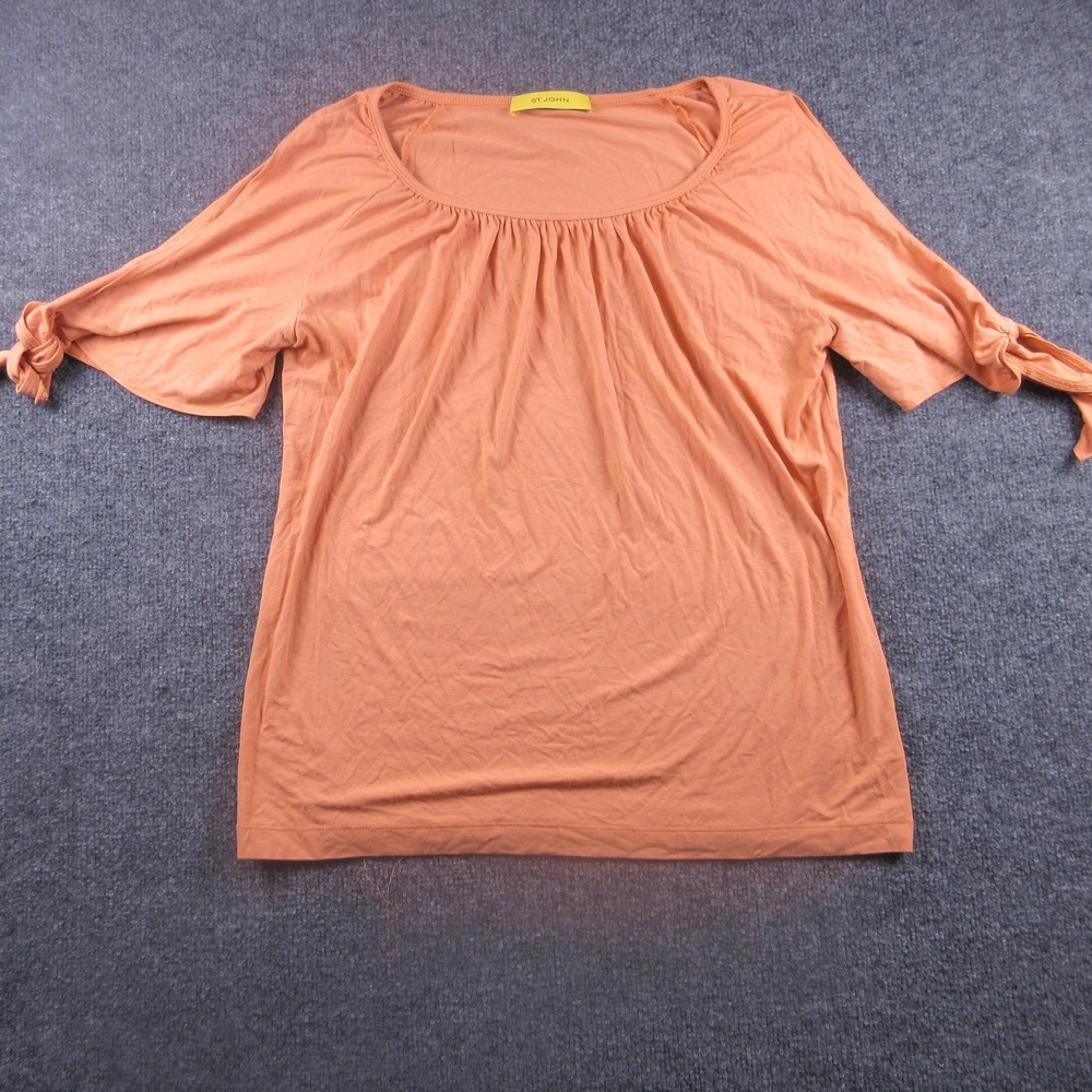 St. John Blouse Womens Large Orange Scoop Neck 3/4 Tie Sleeve‎ Jersey Top